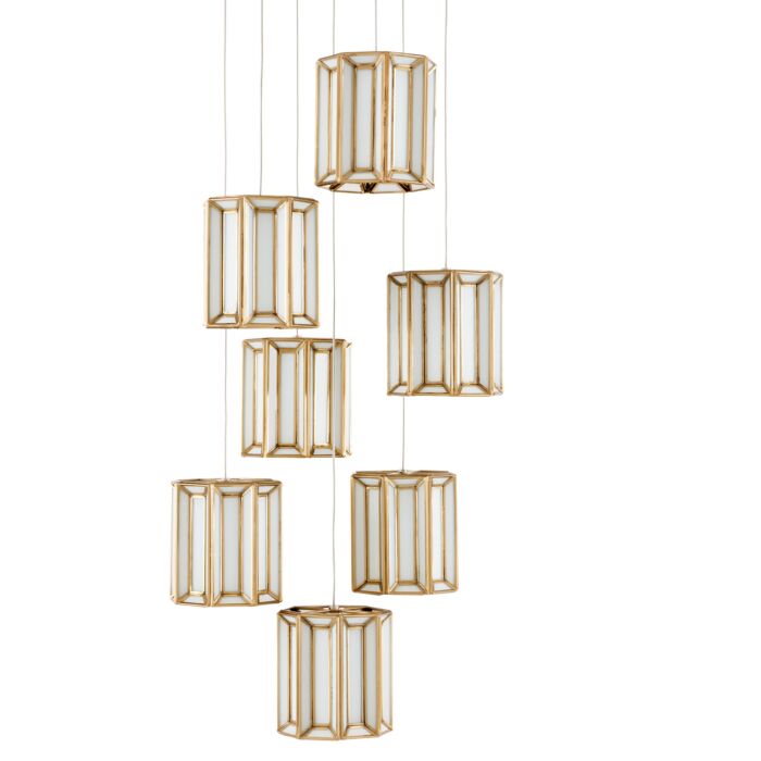 Daze 7-Light Pendant in Antique Brass with White with Painted Silver