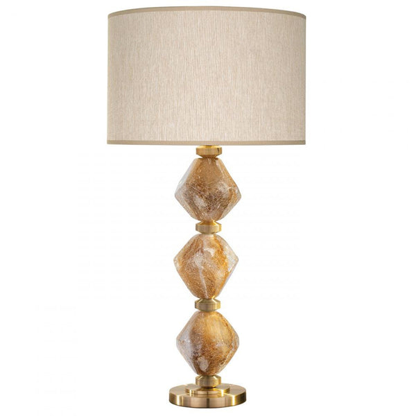 Table Lamp, 1-Light, Amber Agate, Brass Appointments & Base, Beige Fabric Shade, 30.5"H (900010-22ST NG3G)