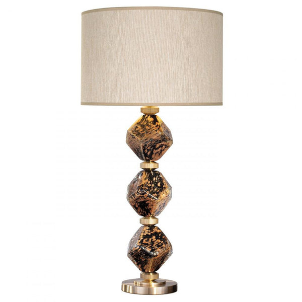 Table Lamp, 1-Light, Ebony Black & Gold Aventurine Veiling, Brass Appointments & Base, Beige Fabric Shade, 30.5"H (900010-32ST NG3H)