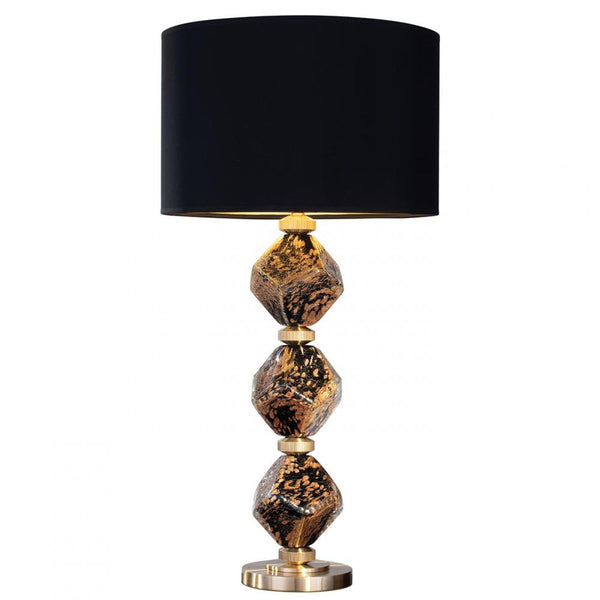 Table Lamp, 1-Light, Ebony Black & Gold Aventurine Veiling, Brass Appointments & Base, Black Fabric Shade, 30.5"H (900010-33ST NG3J)