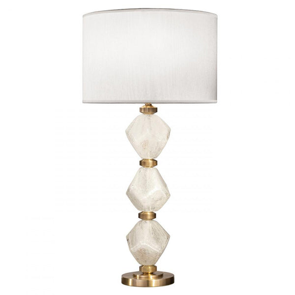 Table Lamp, 1-Light, Clear Quartz Glass, Brass Appointments & Base, White Fabric Shade, 30.5"H (900010-86ST NG3K)