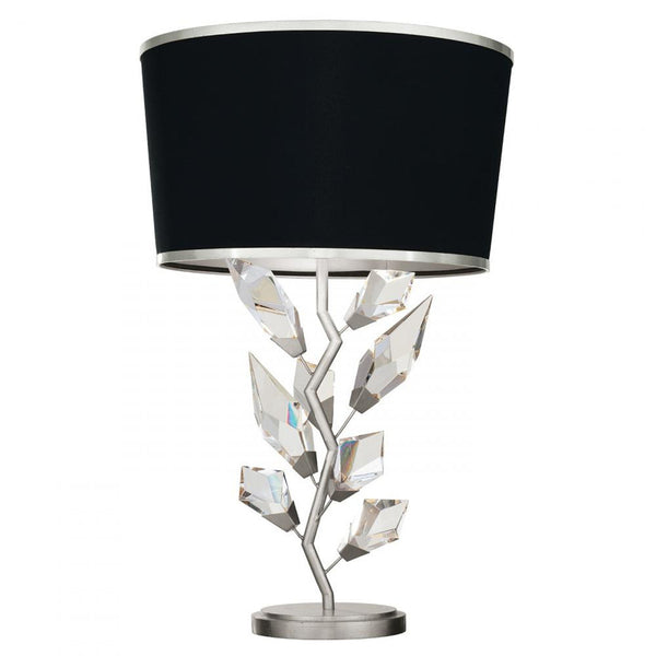 Table Lamp, 1-Light, Silver, Faceted Crystal Leaves, Black with Silver Trim Fabric Shade, 30"H (908010-11ST NG0X)