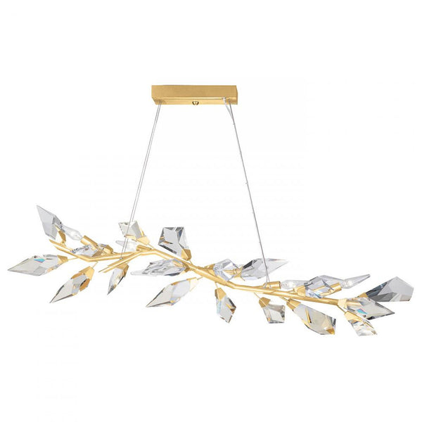 Pendant, Linear, 6-Light, Gold, Faceted Crystal Leaves, 47.5"W (908340-2ST NG12)