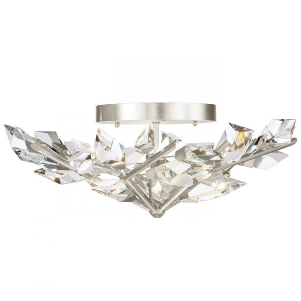 Semi-Flush Mount, Round, 4-Light, Silver, Faceted Crystal Leaves, 31"W (908740-1ST NG1C)