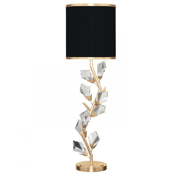 Console Lamp, 1-Light, Gold, Faceted Crystal Leaves, Black with Gold Trim Fabric Shade, 35.5"H (908815-21ST NG1L)