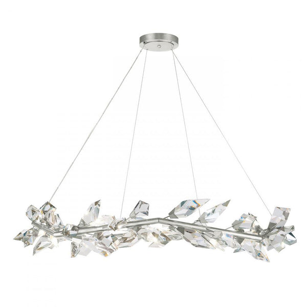 Pendant, Round, 12-Light, Silver, Faceted Crystal Leaves, 55"W (909540-1ST NG1N)