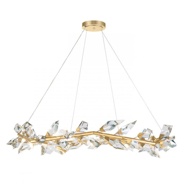 Pendant, Round, 12-Light, Gold, Faceted Crystal Leaves, 55"W (909540-2ST NG1P)