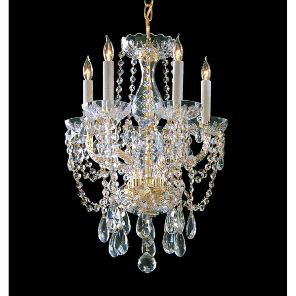 Group Traditional Crystal Swarovski Strass Crystal Polished Brass Five-Light Chandelier