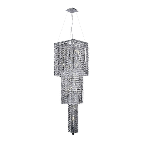 Maxim Chrome Fourteen-Light 16-Inch Three-Tier Square Pendant with Royal Cut Clear Crystal