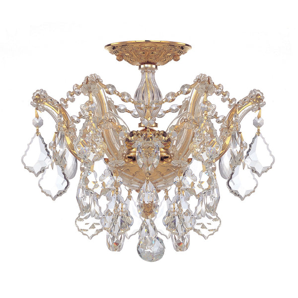 Polished Gold Three-Light Semi Flush Mount with Hand Polished Crystals