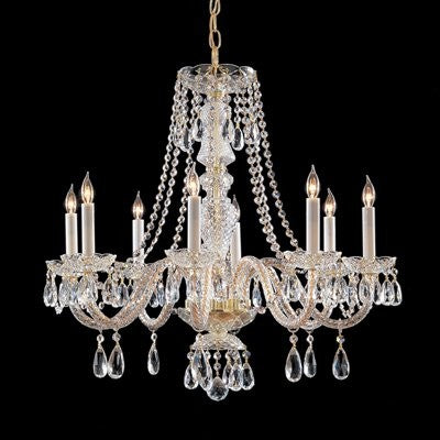 8 Light Bohemian Crystal Chandelier, gold plated finish