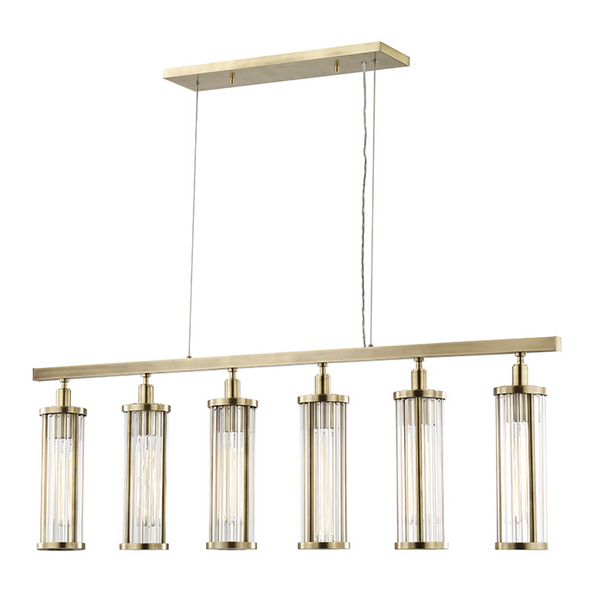 Linear Chandelier, 6-Light, Aged Brass, Clear Shade, 46.5"W (9146-AGB A2KVE)