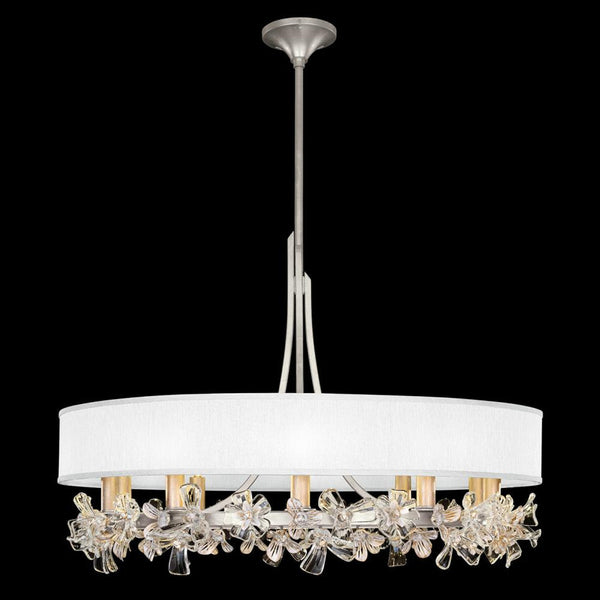 Chandelier, Round, 10-Light, Silver, White Fabric Shade, 34.5"W (915240-11ST NLXY)