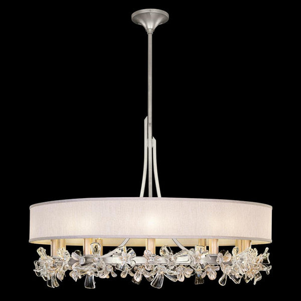 Chandelier, Round, 10-Light, Silver, Champagne Fabric Shade, 34.5"W (915240-12ST NLXZ)