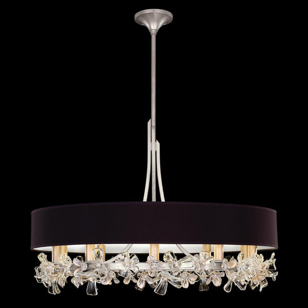 Chandelier, Round, 10-Light, Silver, Black Fabric/Silver Inner Lining Shade, 34.5"W (915240-13ST NLY0)