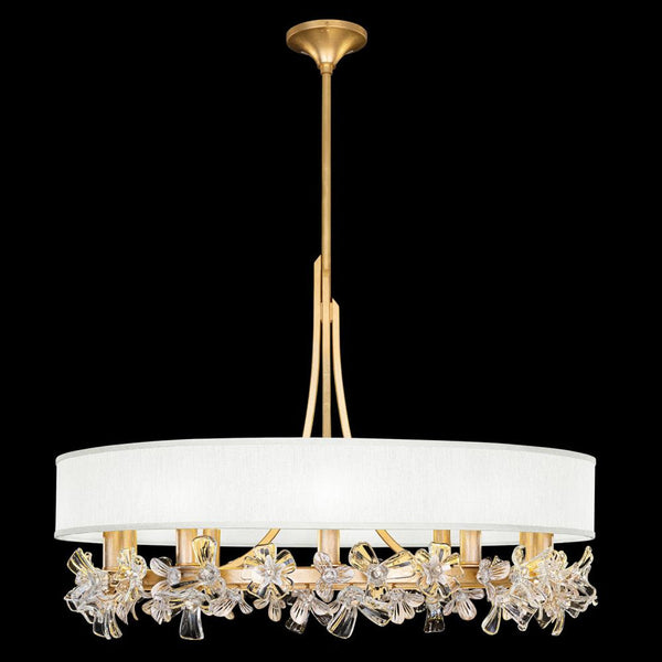 Chandelier, Round, 10-Light, Gold, White Fabric Shade, 34.5"W (915240-21ST NLY2)