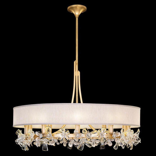 Chandelier, Round, 10-Light, Gold, Champagne Fabric Shade, 34.5"W (915240-22ST NLY3)