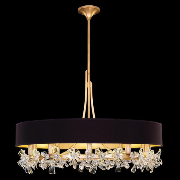 Chandelier, Round, 10-Light, Gold, Black Fabric/Gold Inner Lining Shade, 34.5"W (915240-23ST NLY4)