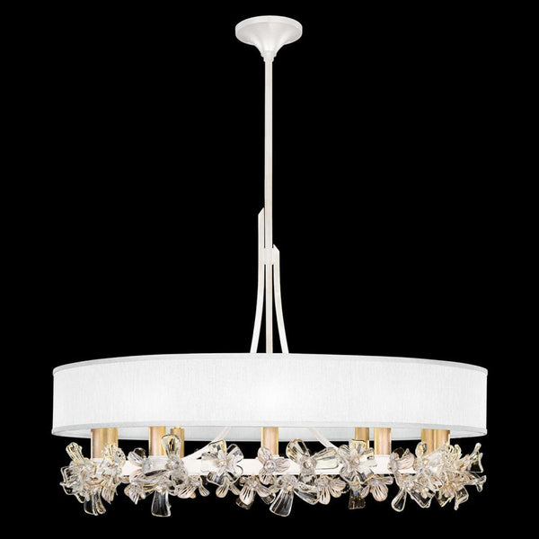 Chandelier, Round, 10-Light, White, White Fabric Shade, 34.5"W (915240-31ST NLYY)