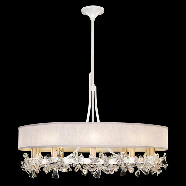 Chandelier, Round, 10-Light, White, Champagne Fabric Shade, 34.5"W (915240-32ST NLYZ)