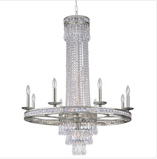 Olde Silver Twelve-Light Chandelier with Hand Polished Crystal