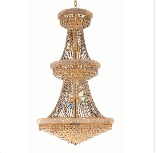 Gold Thirty-Eight Light 42-Inch Three-Tier Chandelier with Royal Cut Clear Crystal