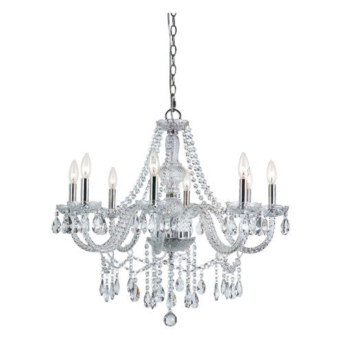 Polished Chrome 8 Light Crystal Chandelier with Cut Crystal Bead Strands