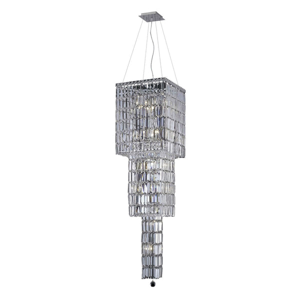 Maxim Chrome Fourteen-Light 16-Inch Three-Tier Square Pendant with Royal Cut Clear Crystal