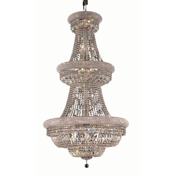 Chrome Thirty-Two Light 30-Inch Chandelier with Royal Cut Clear Crystal and Crystal Drop