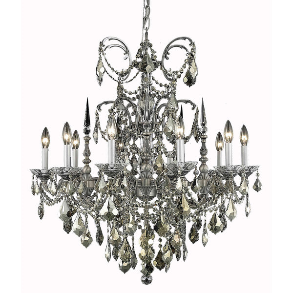 Pewter Ten-Light Chandelier with Clear Royal Cut Crystals