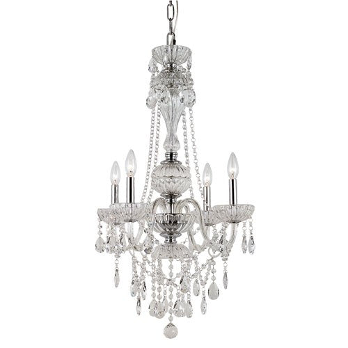 Polished Chrome Four Light Crystal Chandelier with Cut Crystal Bead Strands