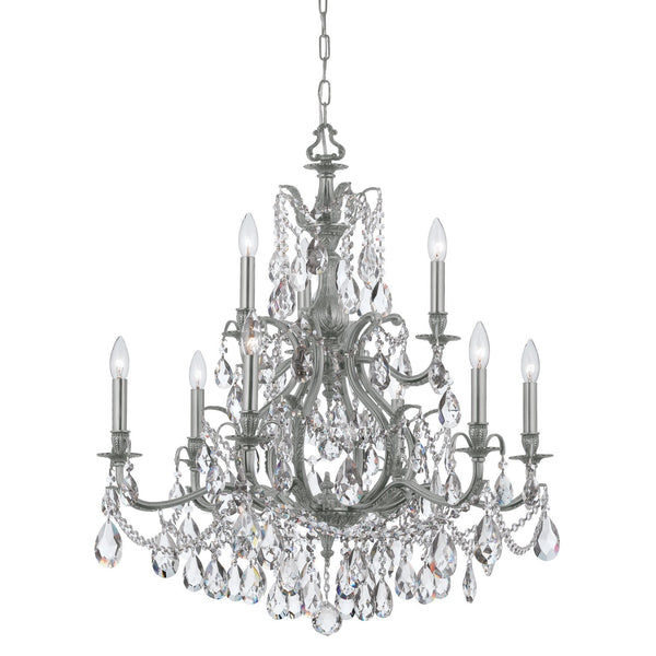 Group Dawson Pewter Nine-Light Chandelier with Clear Hand Cut Crystal