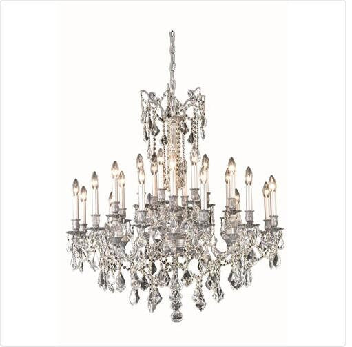 Pewter 24-Light 36-Inch Chandelier with Royal Cut Crystal