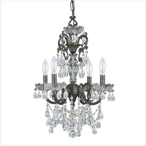 Bronze Wood Crystal Four-Light Chandelier