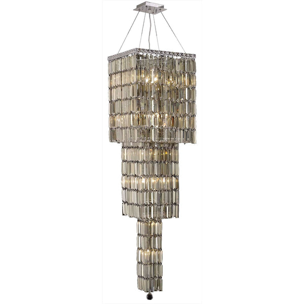 Maxim Chrome Fourteen-Light 16-Inch Three-Tier Square Pendant with Royal Cut Golden Teak Smoky Crystal