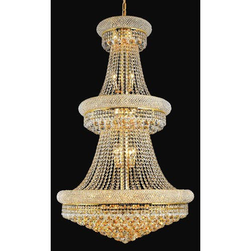 Gold Thirty-Two Light Three-Tier 30-Inch Chandelier with Royal Cut Clear Crystal