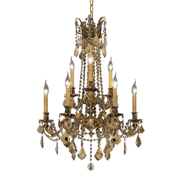 Rosalia French Gold Nine-Light 23-Inch Chandelier with Royal Cut Golden Teak Smoky Crystal