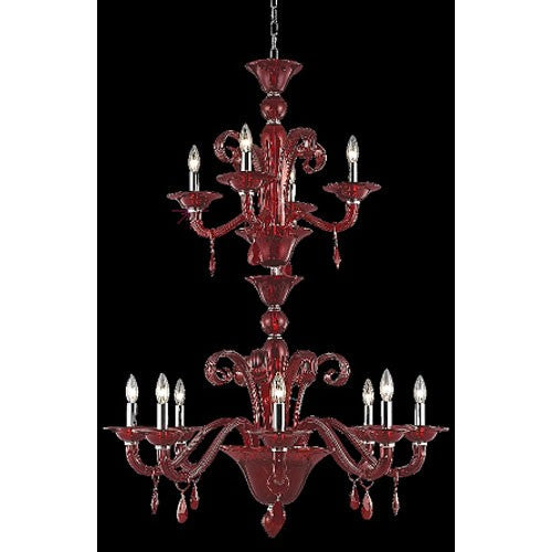 Muse Red Twelve-Light Chandelier with Bordeaux/Red Royal Cut Crystals