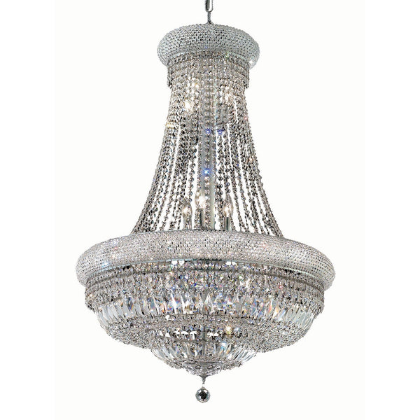 Primo Chrome Fourteen-Light 28-Inch Chandelier with Royal Cut Clear Crystal and Crystal Drop