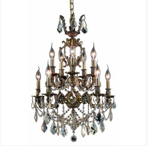 Bronze Ten-Light 21-Inch Chandelier with Royal Cut Golden Shadow Champagne Crystal