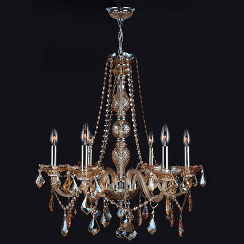 Six-Light Chrome Finish with Amber Crystal Chandelier