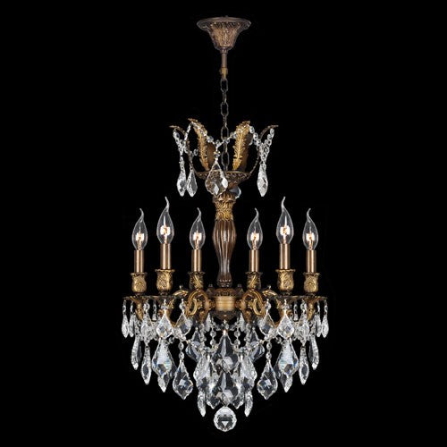 Six-Light Antique Bronze Finish with Clear-Crystals Chandelier