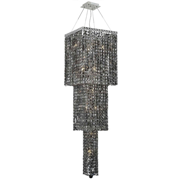 Maxim Chrome Fourteen-Light 16-Inch Three-Tier Square Pendant with Royal Cut Silver Grey Crystal