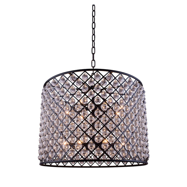 Madison Mocha Brown Twelve-Light Pendant with Royal Cut Clear Crystals