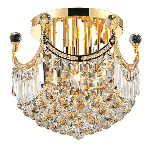 Gold Six-Light 16-Inch Flush Mount with Royal Cut Clear Crystal