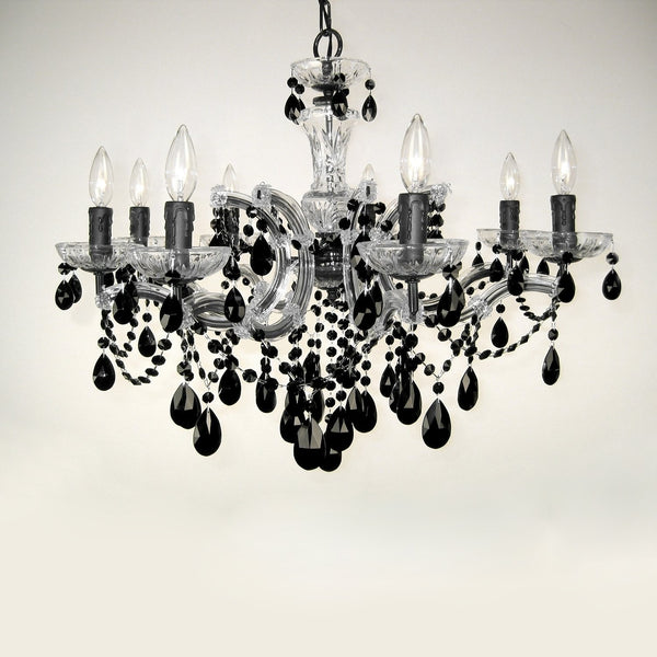 8 Light Maria Theresa Chandelier dressed with black crystals