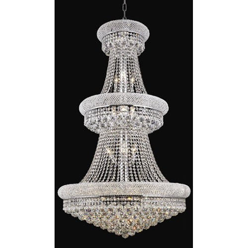 Chrome Thirty-Two Light Three-Tier 30-Inch Chandelier with Royal Cut Clear Crystal