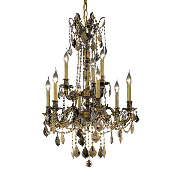 Rosalia Antique Bronze Nine-Light 23-Inch Chandelier with Royal Cut Golden Teak Smoky Crystal