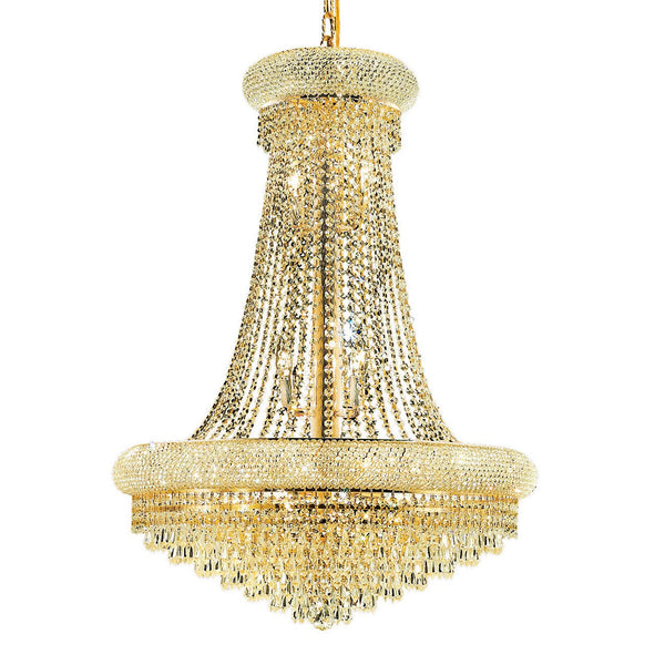 Primo Prism Gold Fourteen-Light 28-Inch Chandelier with Royal Cut Clear Crystal