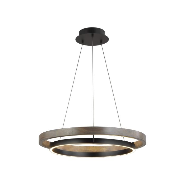 Grace 1-Light LED Chandelier in Matte Black with Weathered Oak Wood